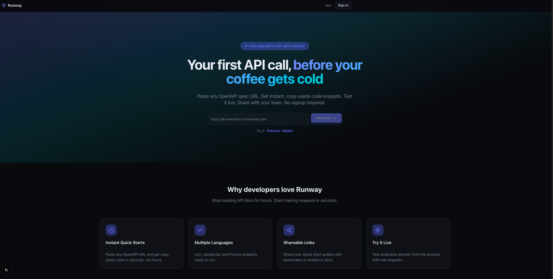 Runway - OpenAPI Quick Start Generator